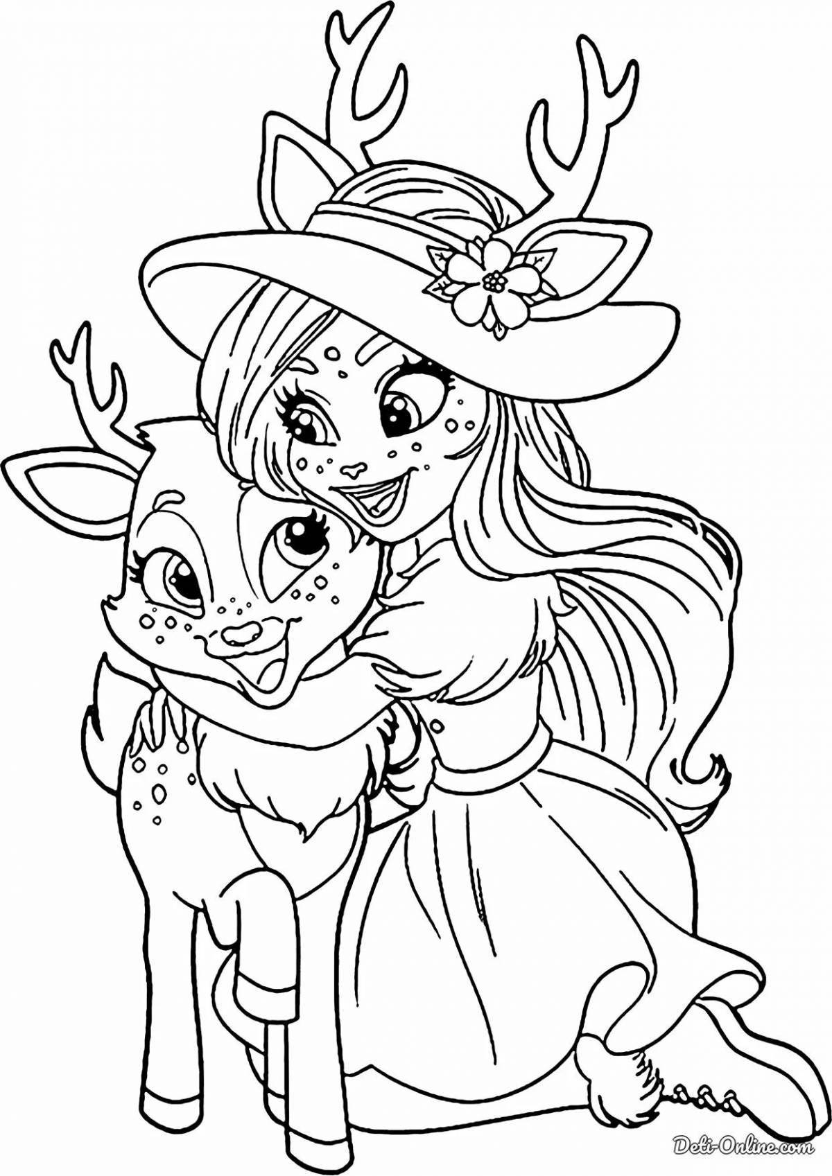 Cute coloring book for girls with 9 year old animals