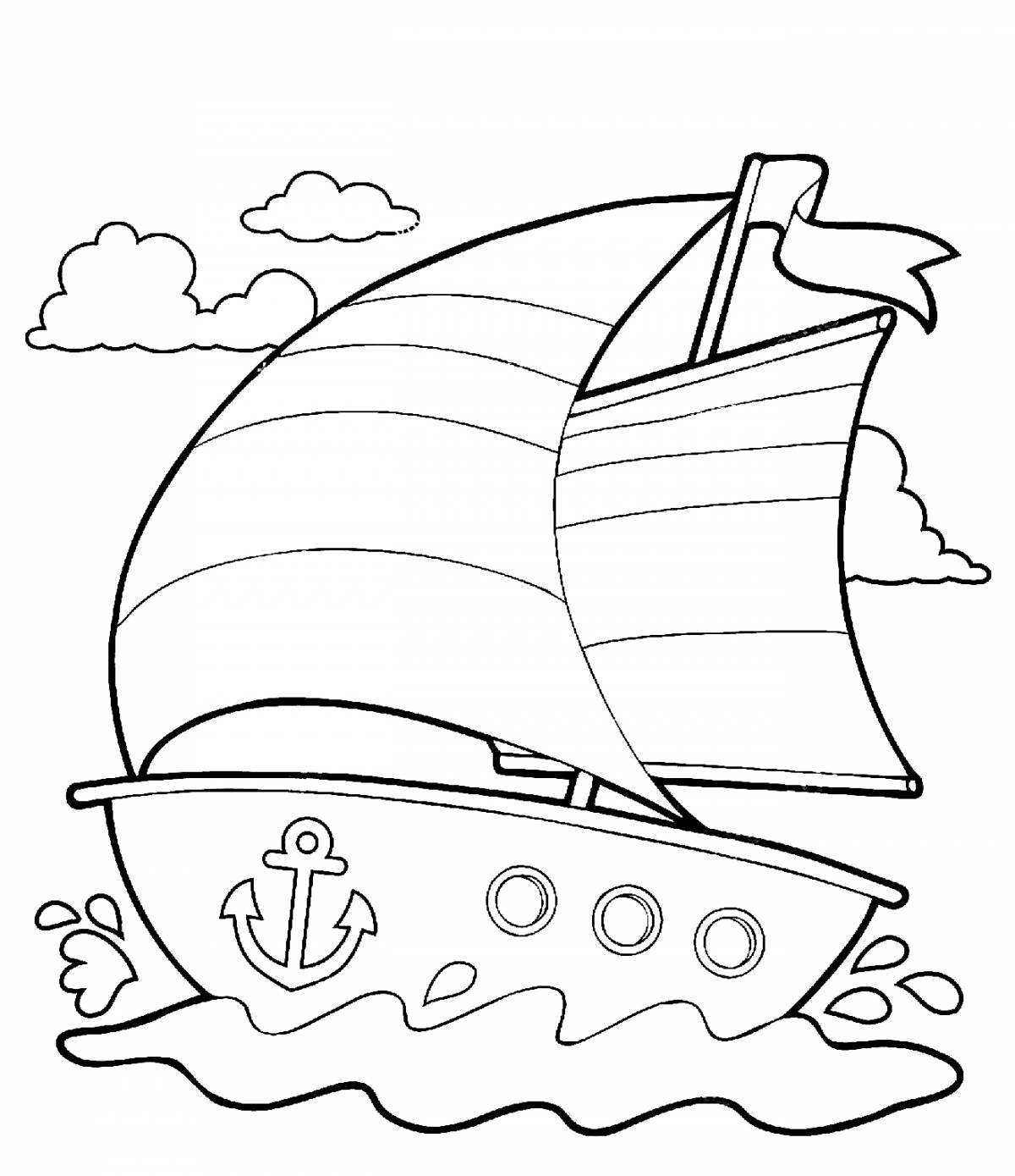 Colorful coloring of the ship for children 3-4 years old