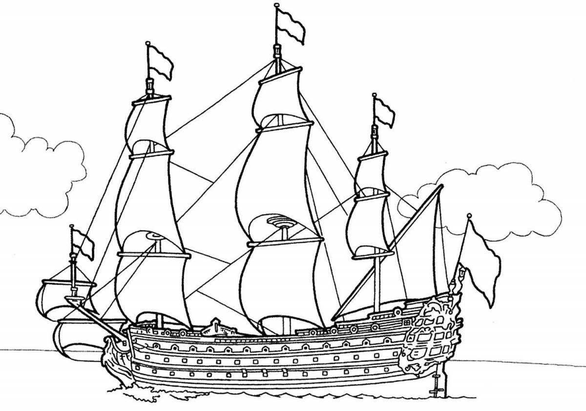 Fun ship coloring for 3-4 year olds