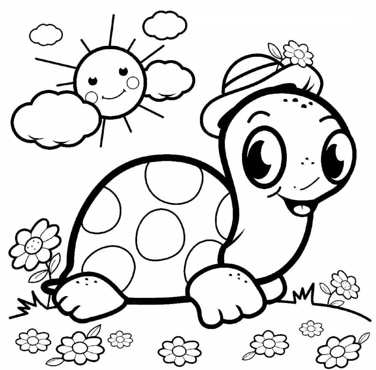 Fun turtle coloring book for 3-4 year olds