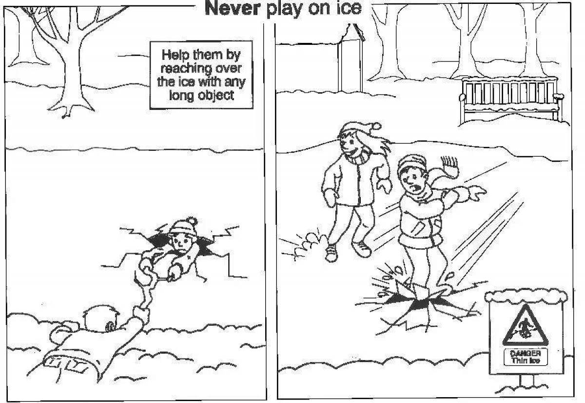 Playful caution thin ice for children