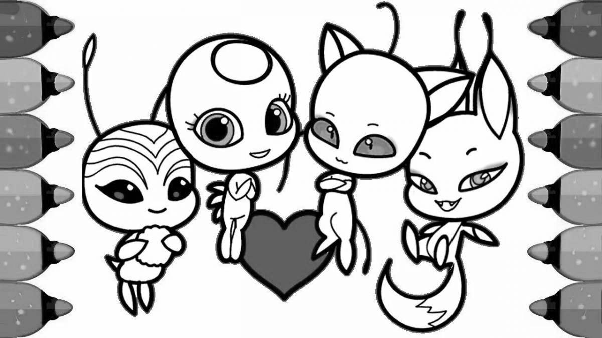Playful lady bug and super cat tikki and plugg coloring