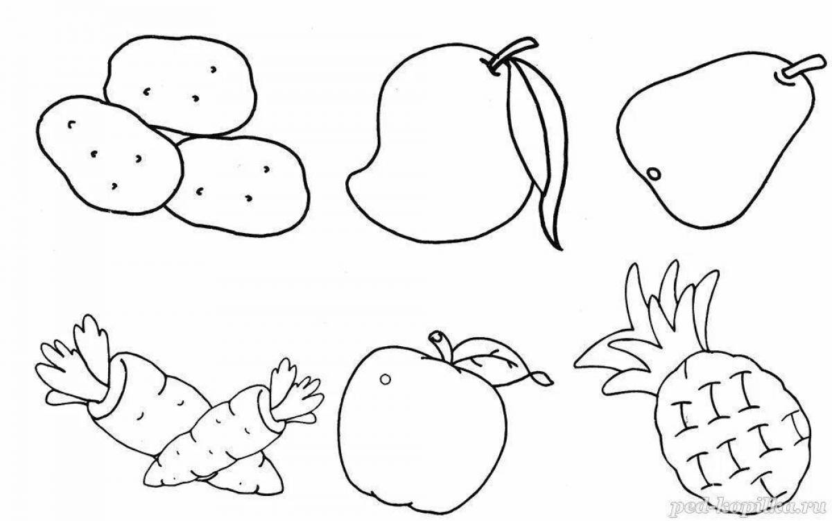 Раскраска для малышей. Овощи и фрукты