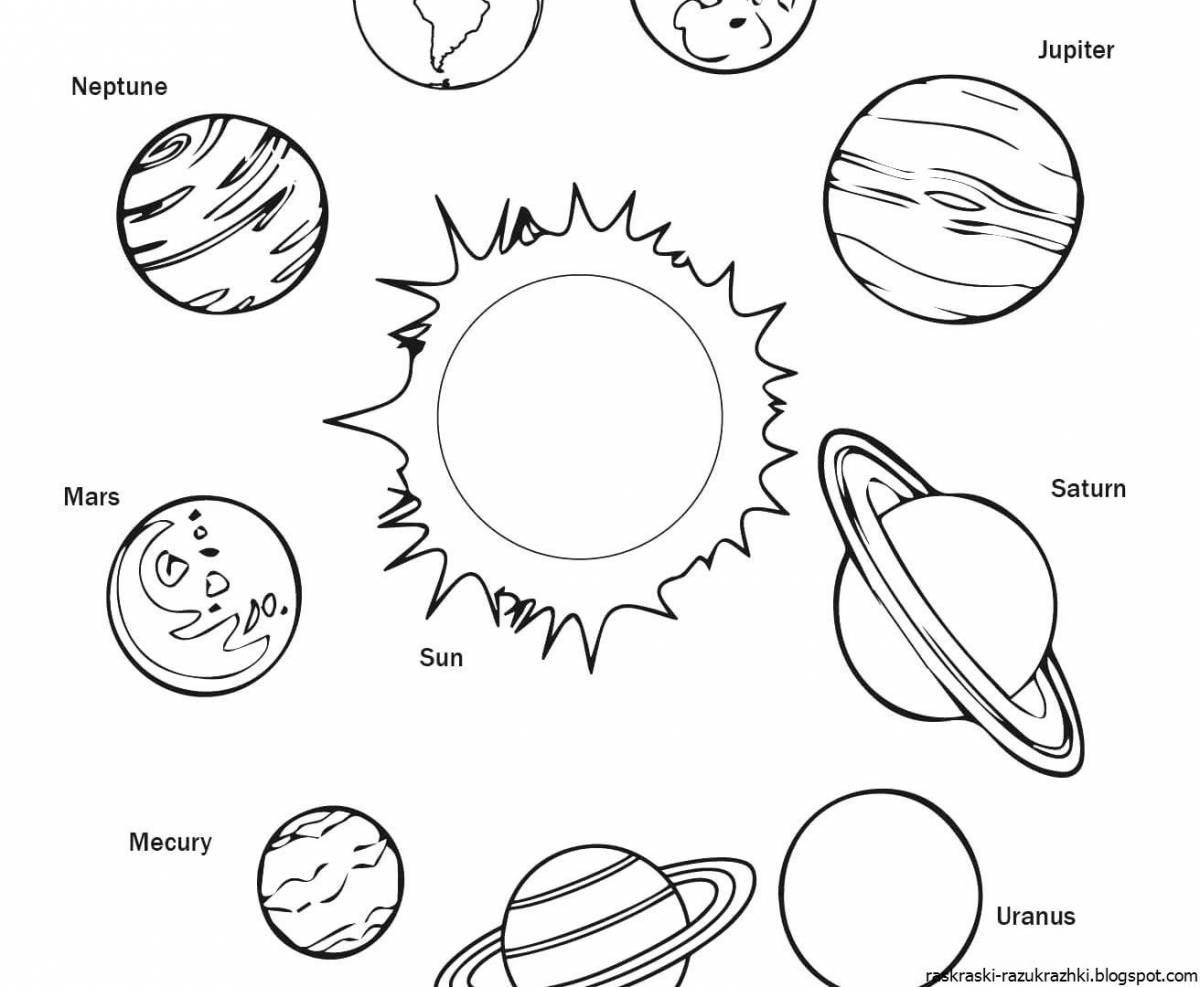 Восхитительная раскраска планет солнечной системы в порядке от солнца с именами