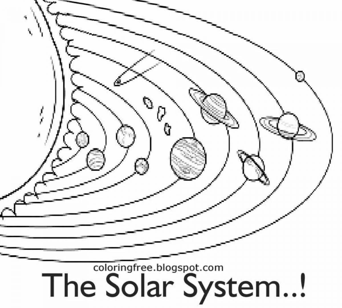 Artistic coloring of the solar system planets in order from the sun with names