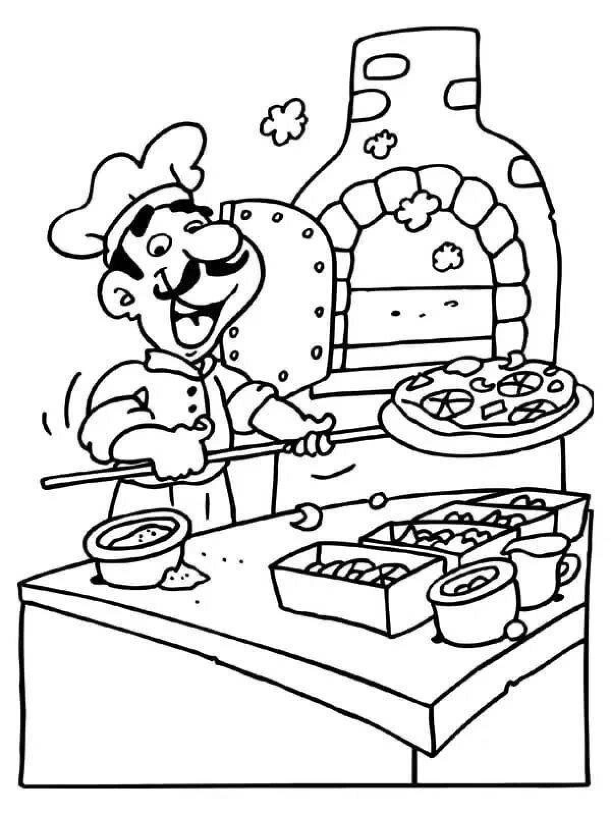Coloring page stimulating pizzeria