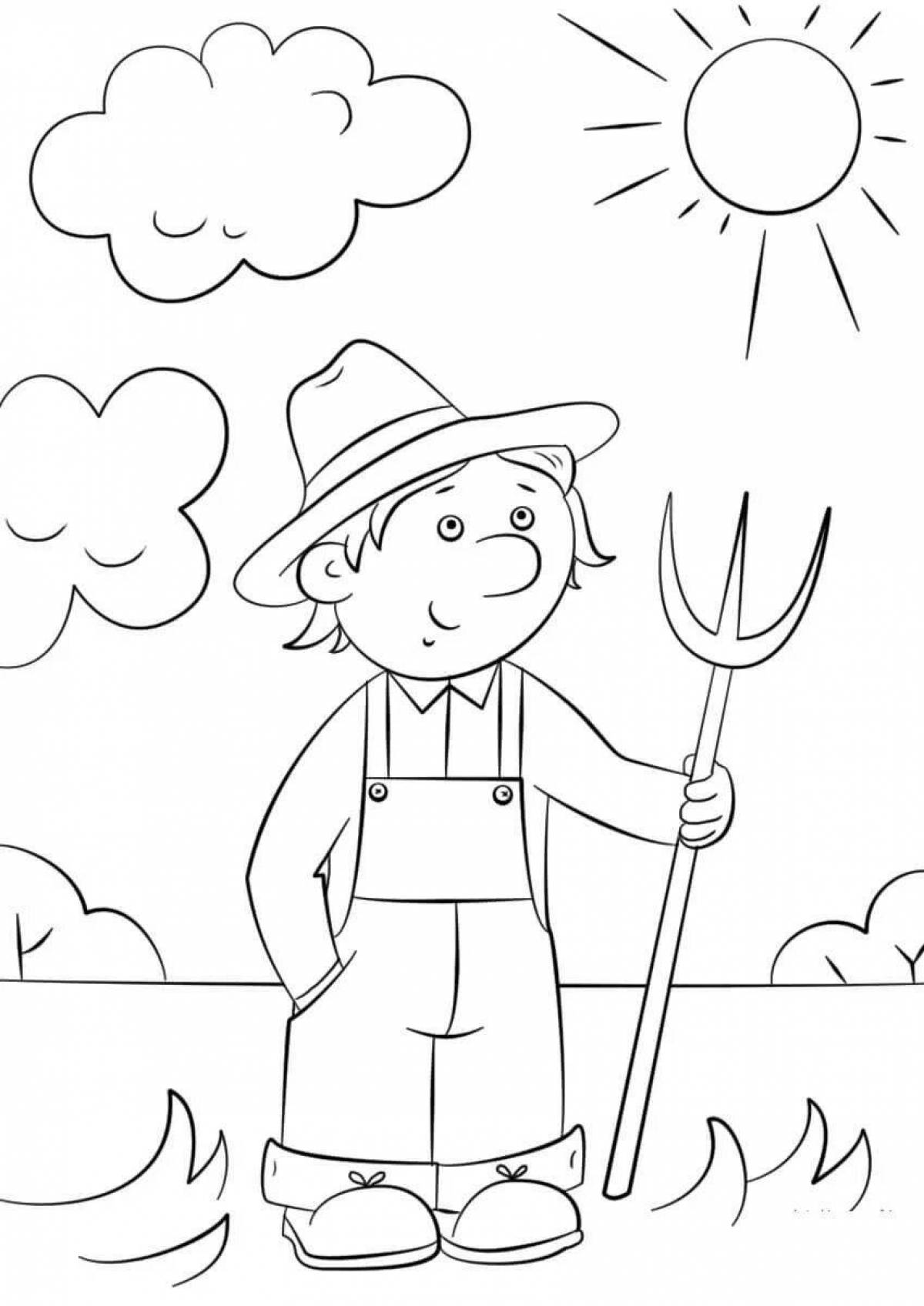 Colorful farmer coloring page