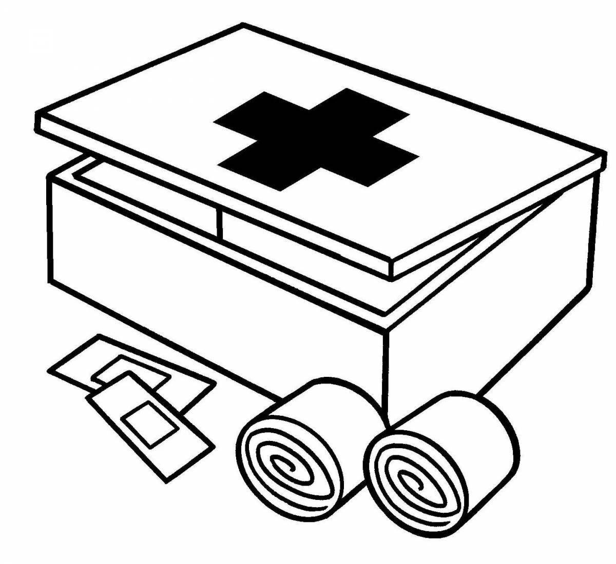Colorful first aid kit coloring page