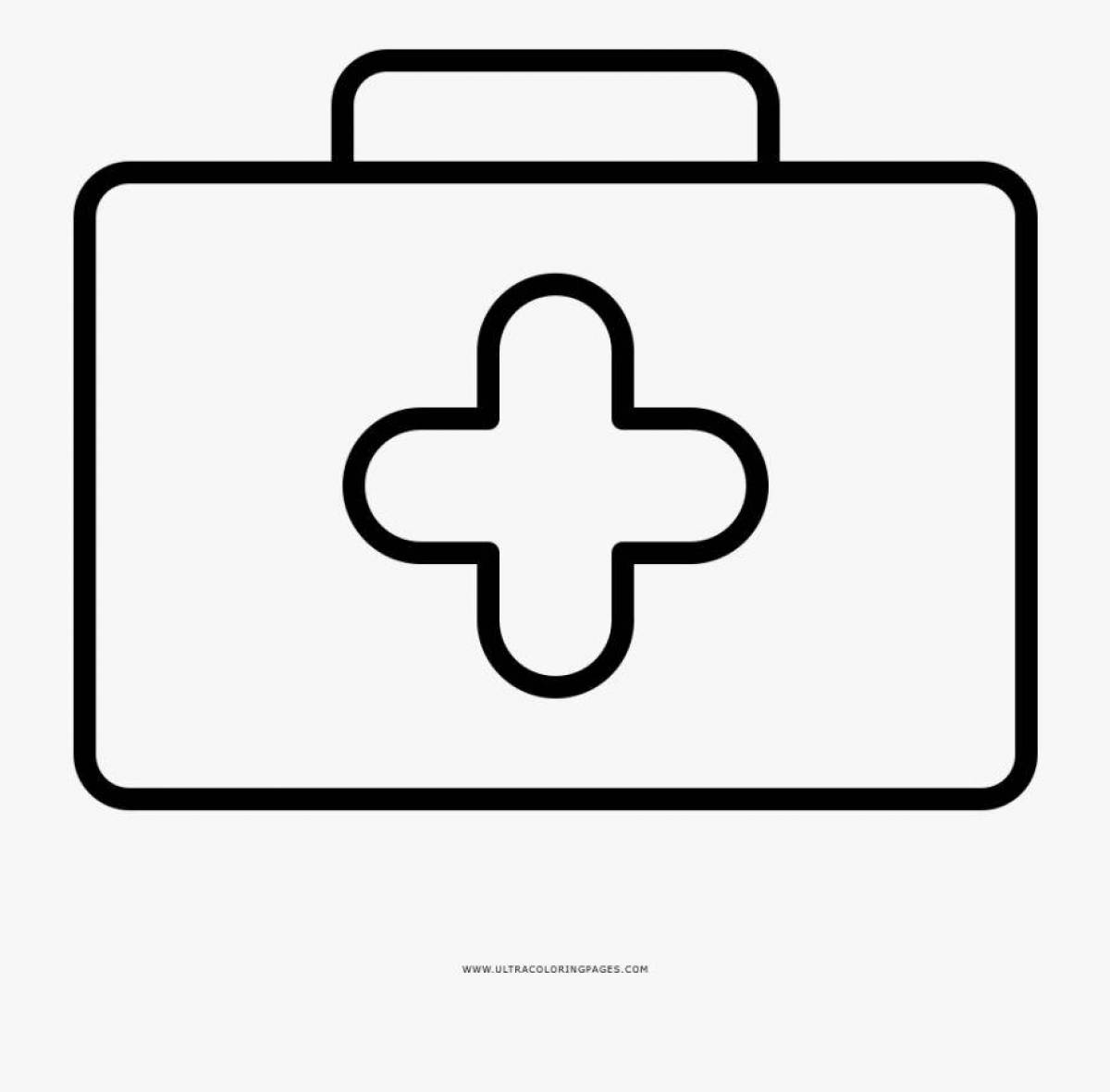 Playful first aid kit coloring page