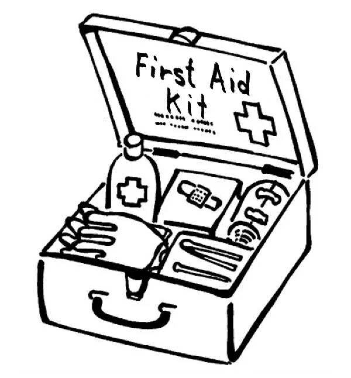 Развлекательная раскраска «аптечка первой помощи»