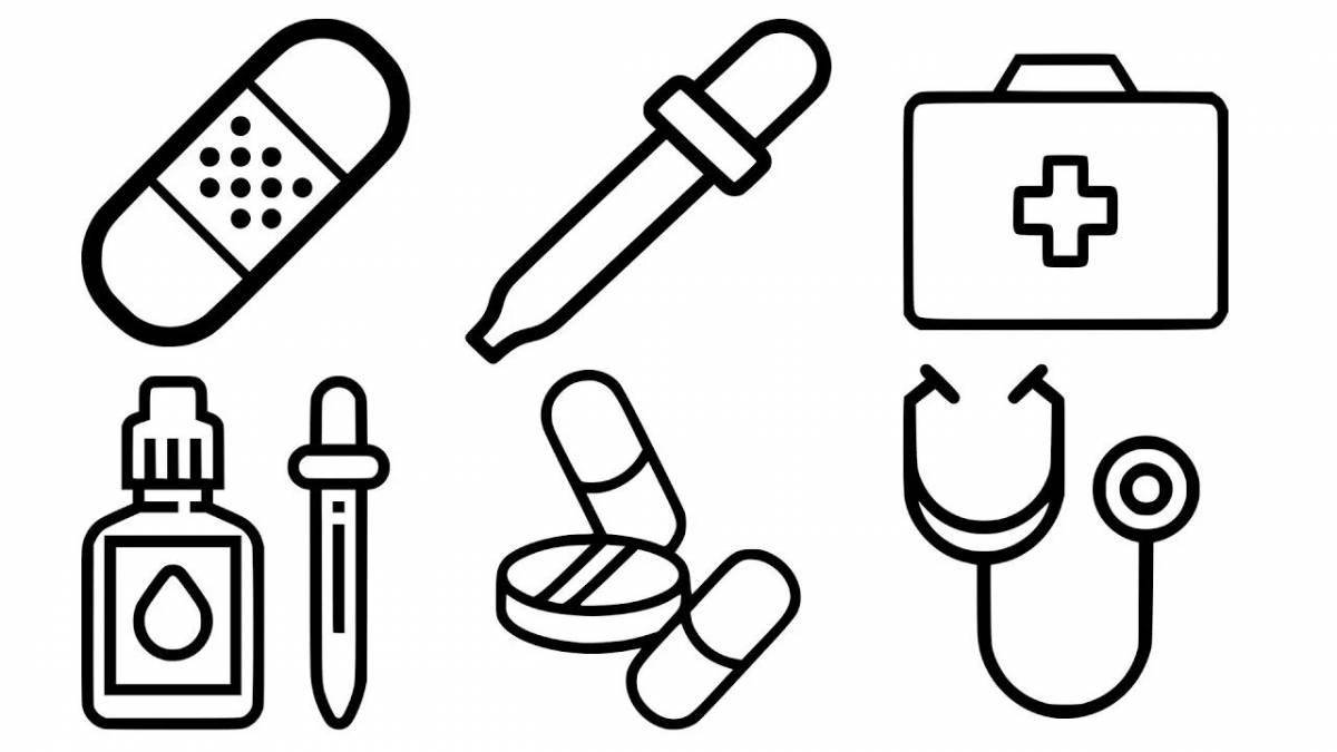 Coloured first aid kit coloring page