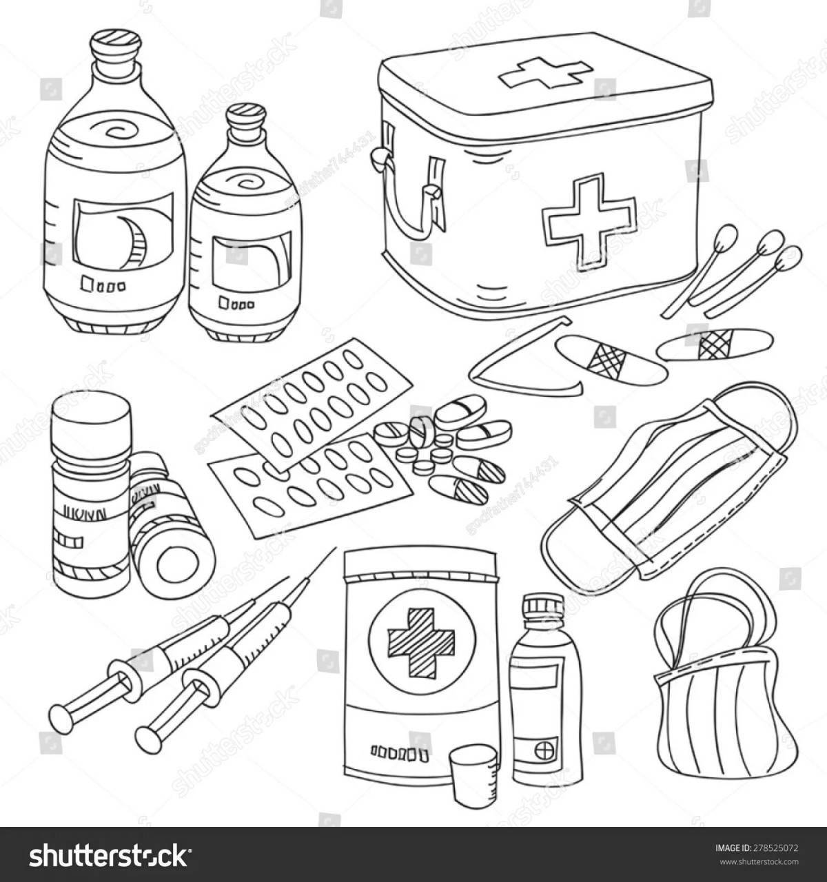 Coloured gorgeous first aid kit coloring book