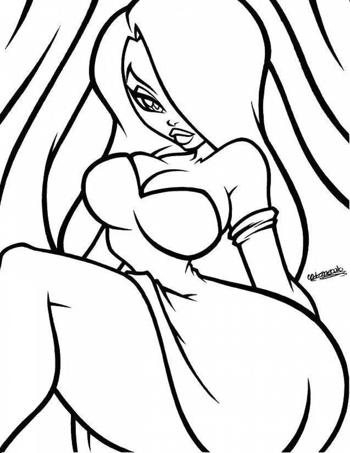 Glowing naked girls coloring page