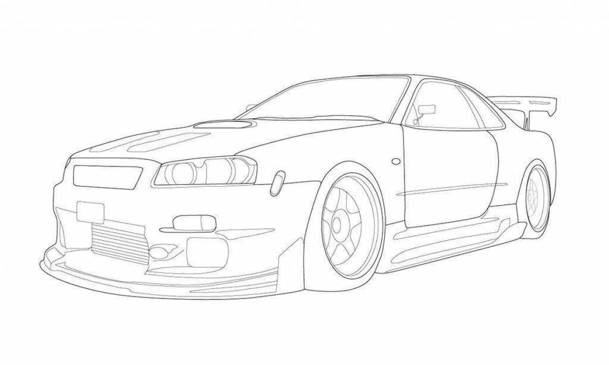 Brightly colored gtr coloring page