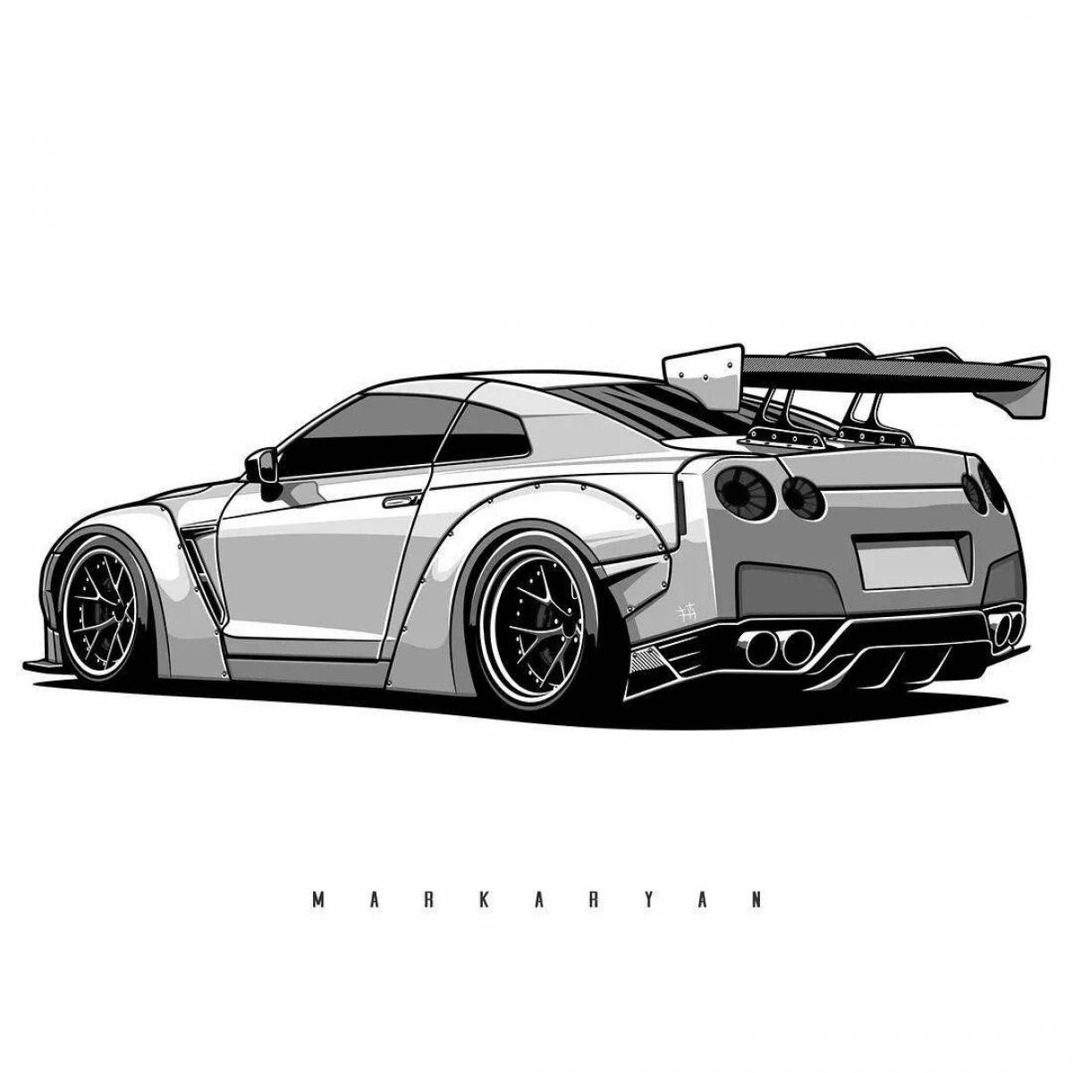 Colorful glowing gtr coloring page