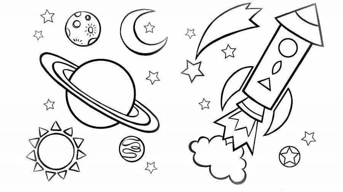 Glowing space coloring page