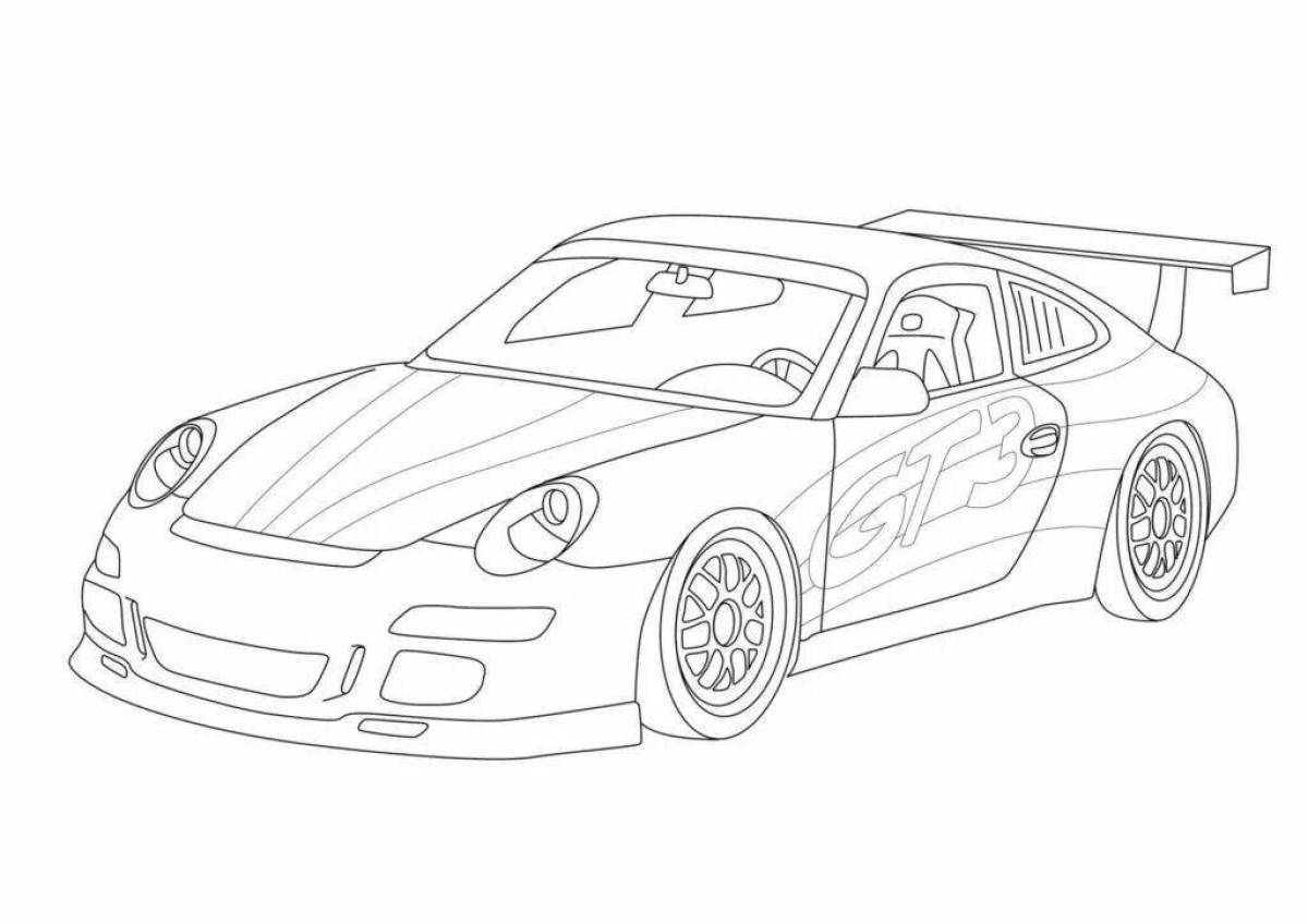 Car race coloring page filled with colors