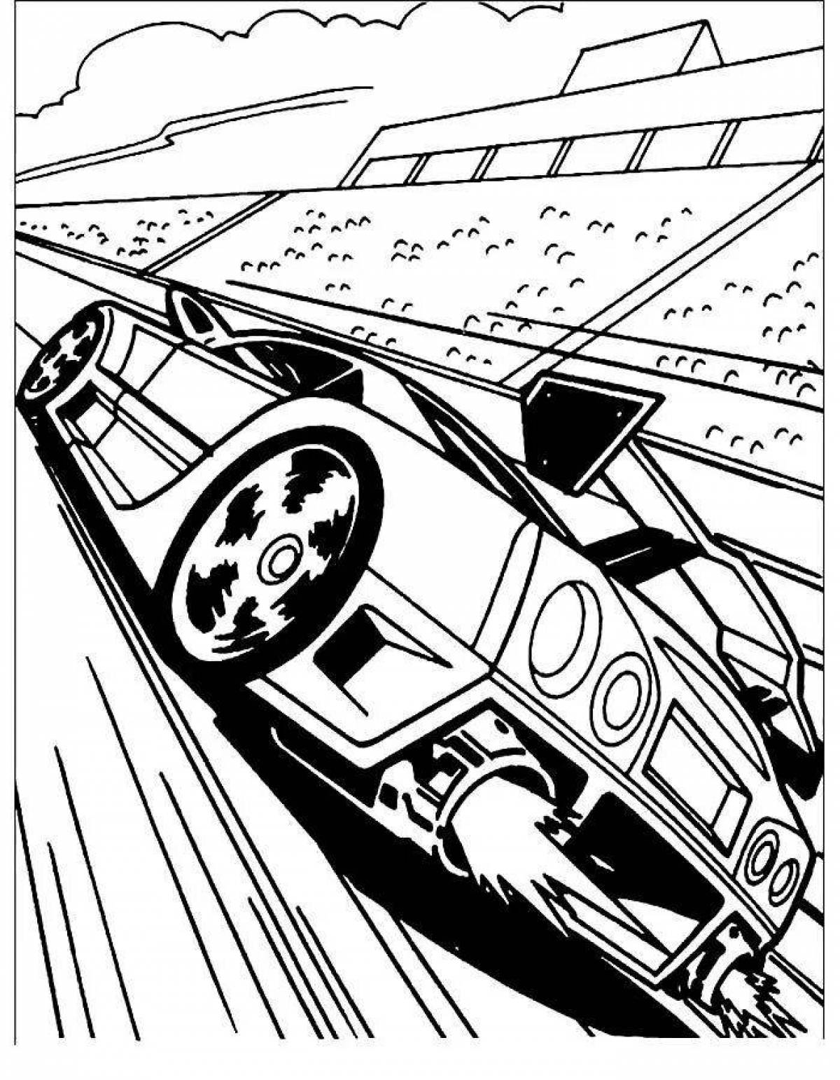 Colourful car race coloring page