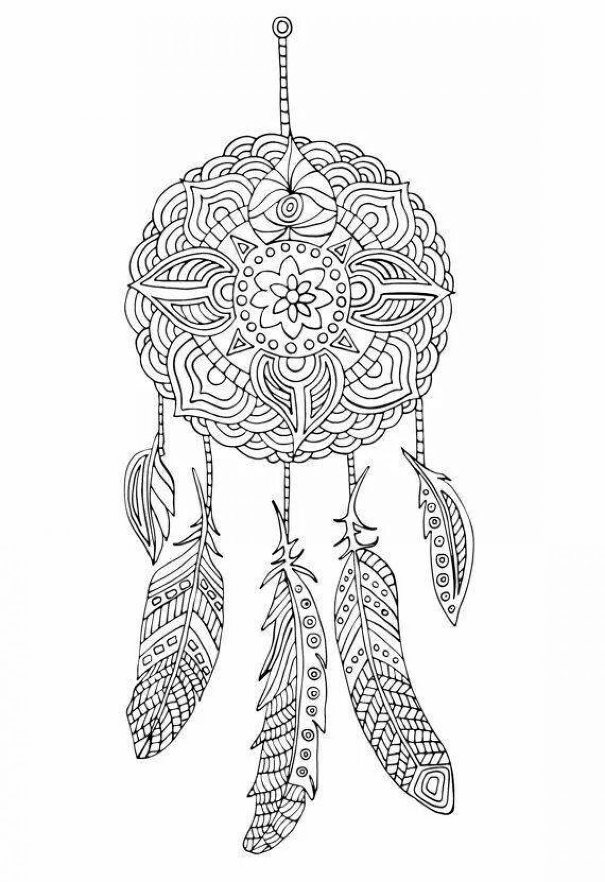 Bright dreamcatcher coloring page