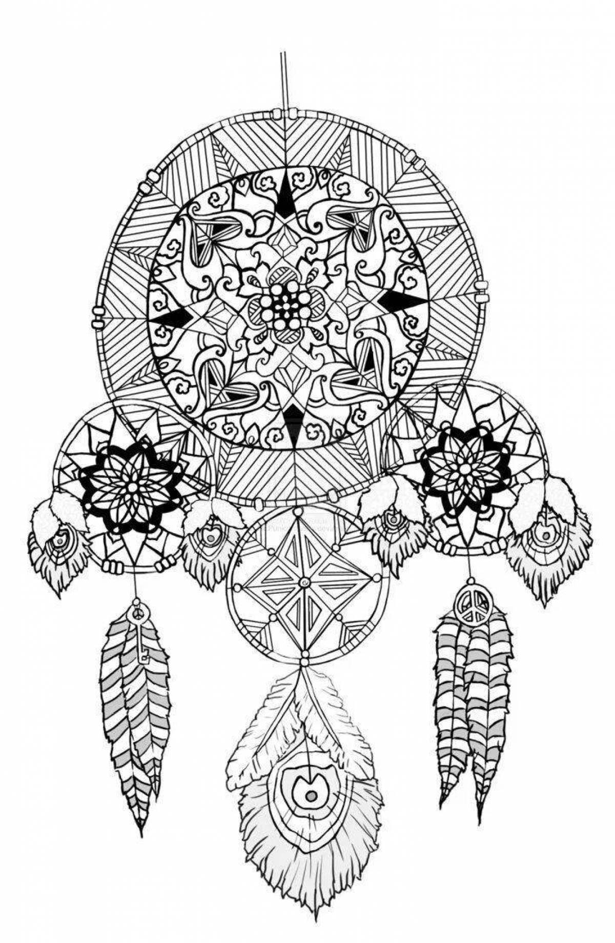 Decorated dreamcatcher coloring page