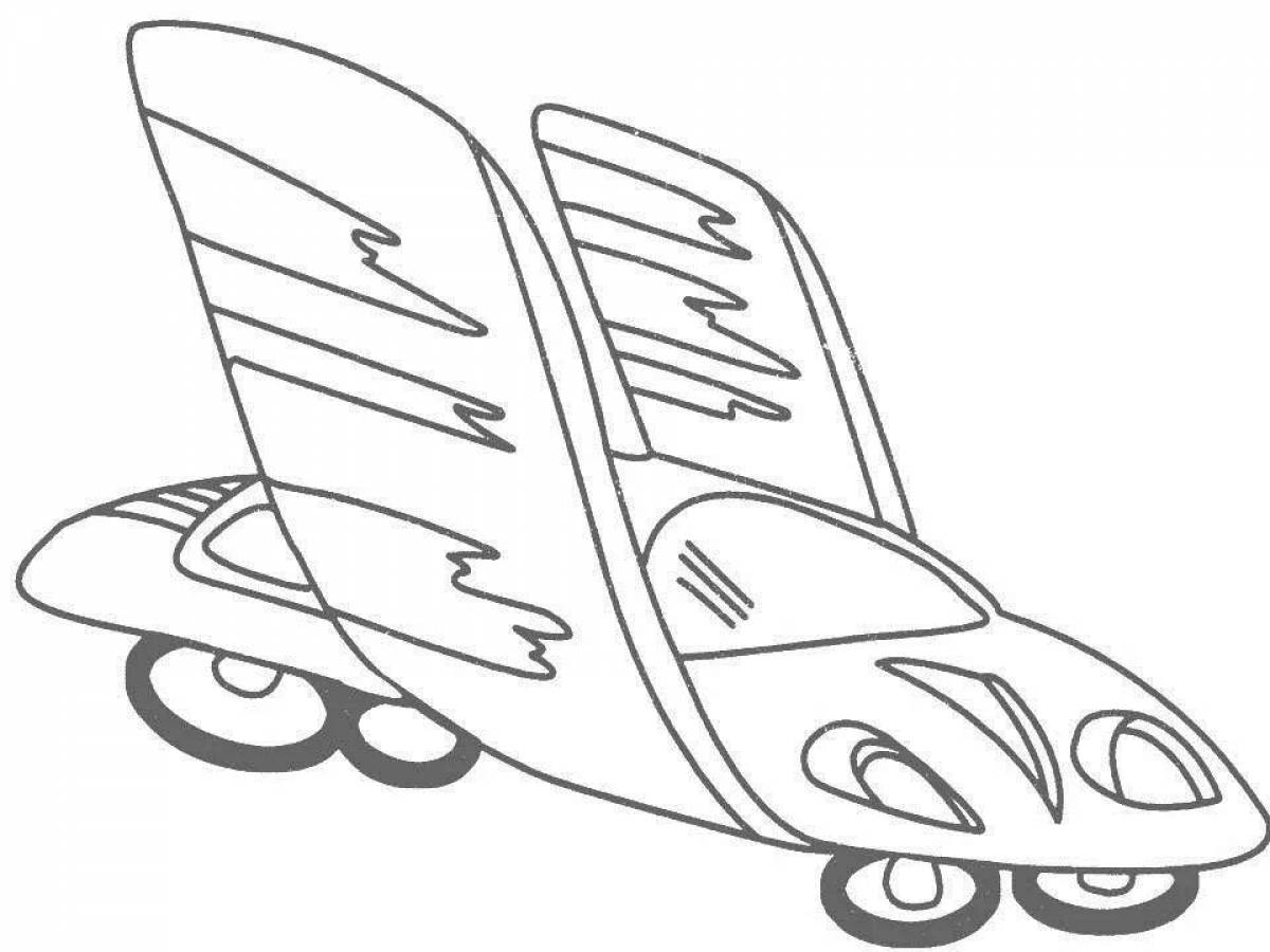 Amazing flying car coloring page