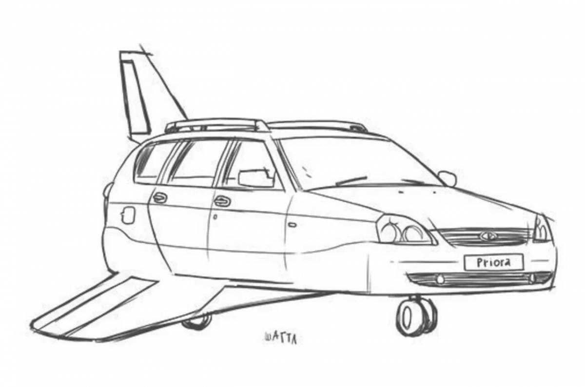 Shiny flying car coloring page