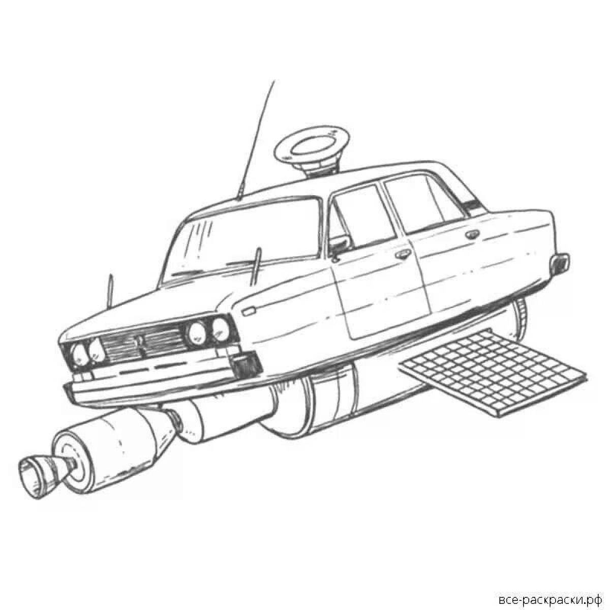 Exquisite flying car coloring page