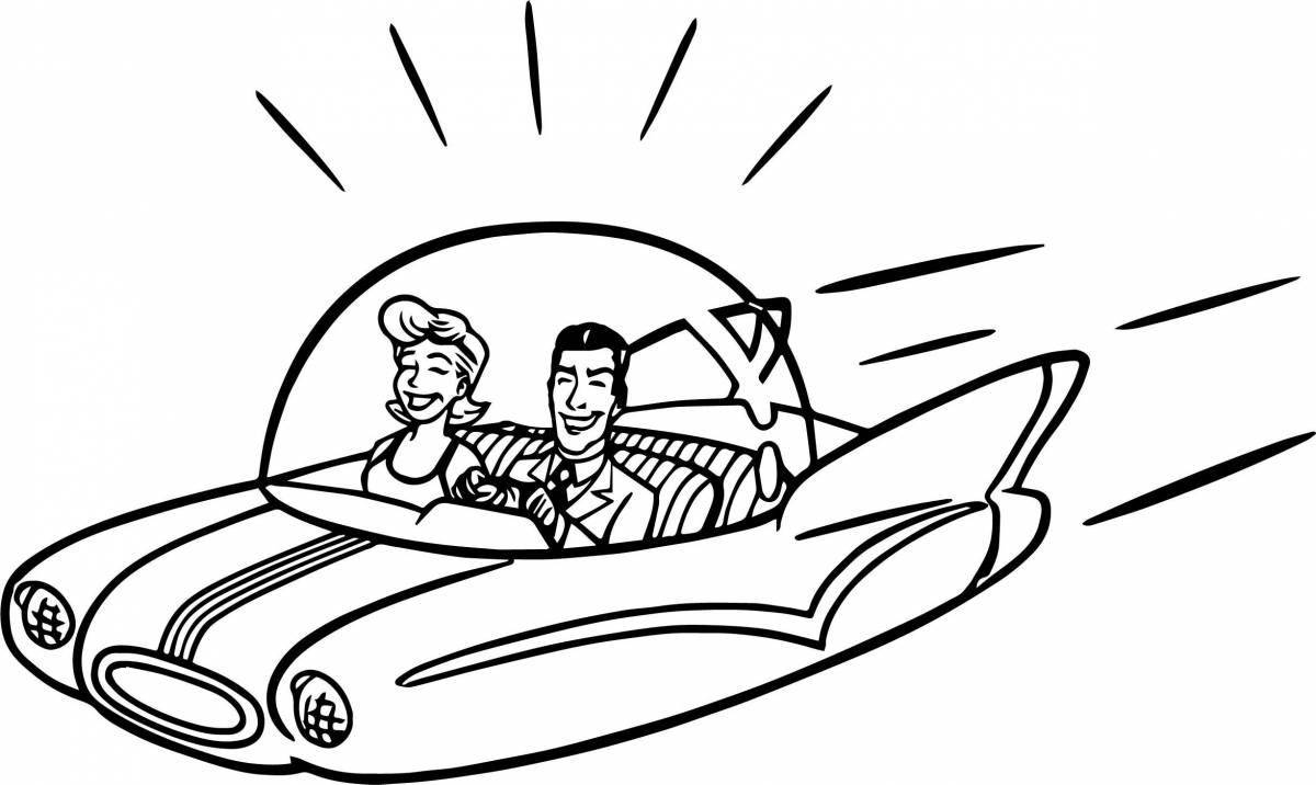Flawless flying car coloring page