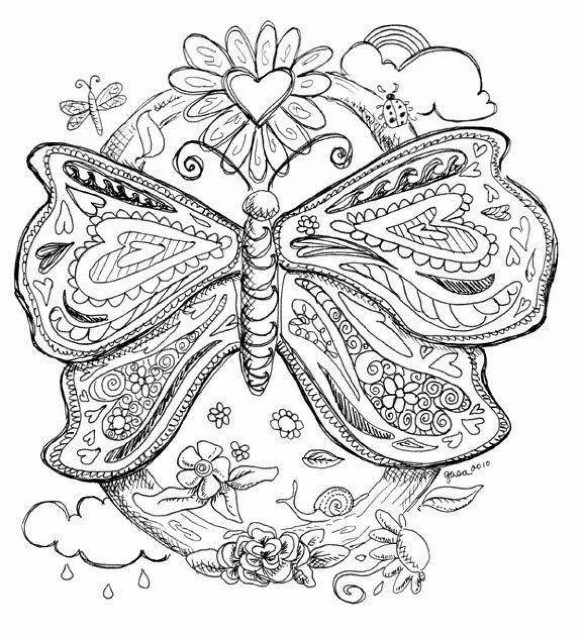 Изысканная антистрессовая раскраска бабочки