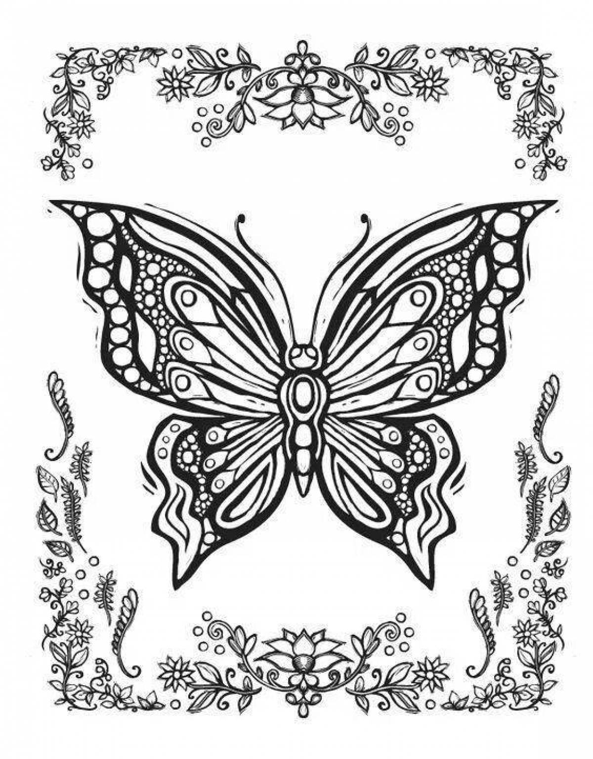 Раскраска блаженная антистрессовая бабочка
