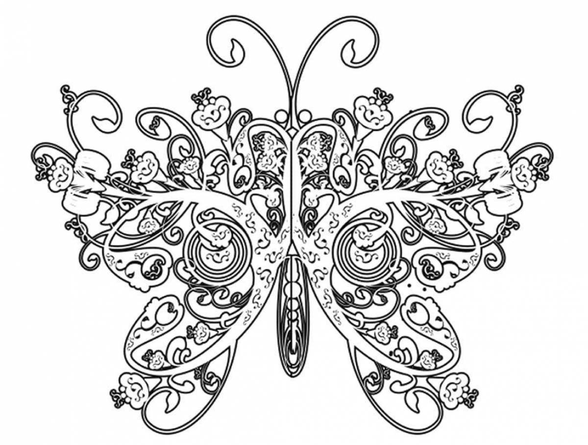Радостная антистрессовая бабочка-раскраска