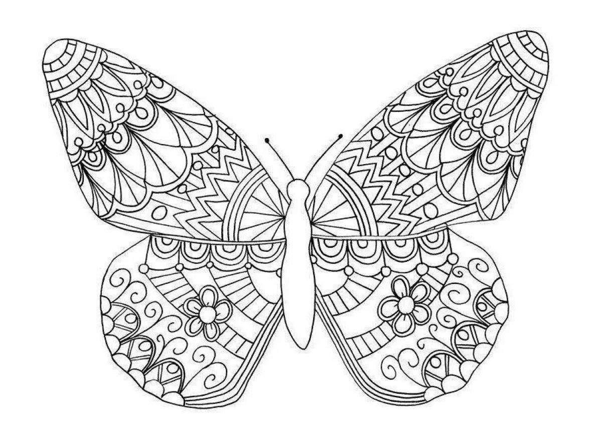 Буйная антистрессовая раскраска бабочка