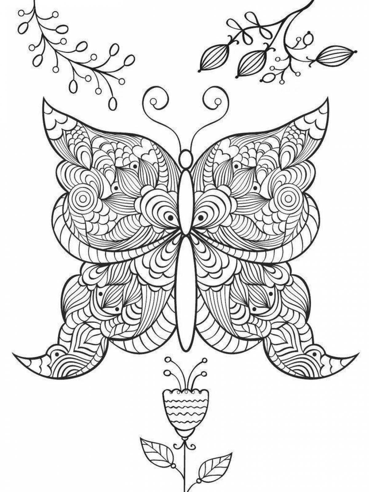 Блестящая антистрессовая раскраска бабочка