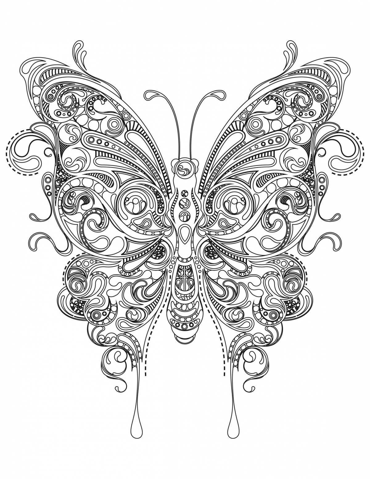 Раскраска экзотическая антистрессовая бабочка