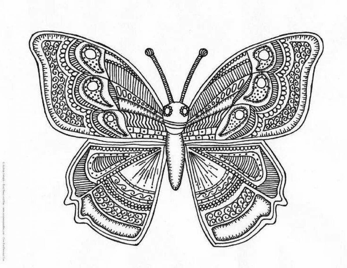 Изысканная антистрессовая раскраска бабочка