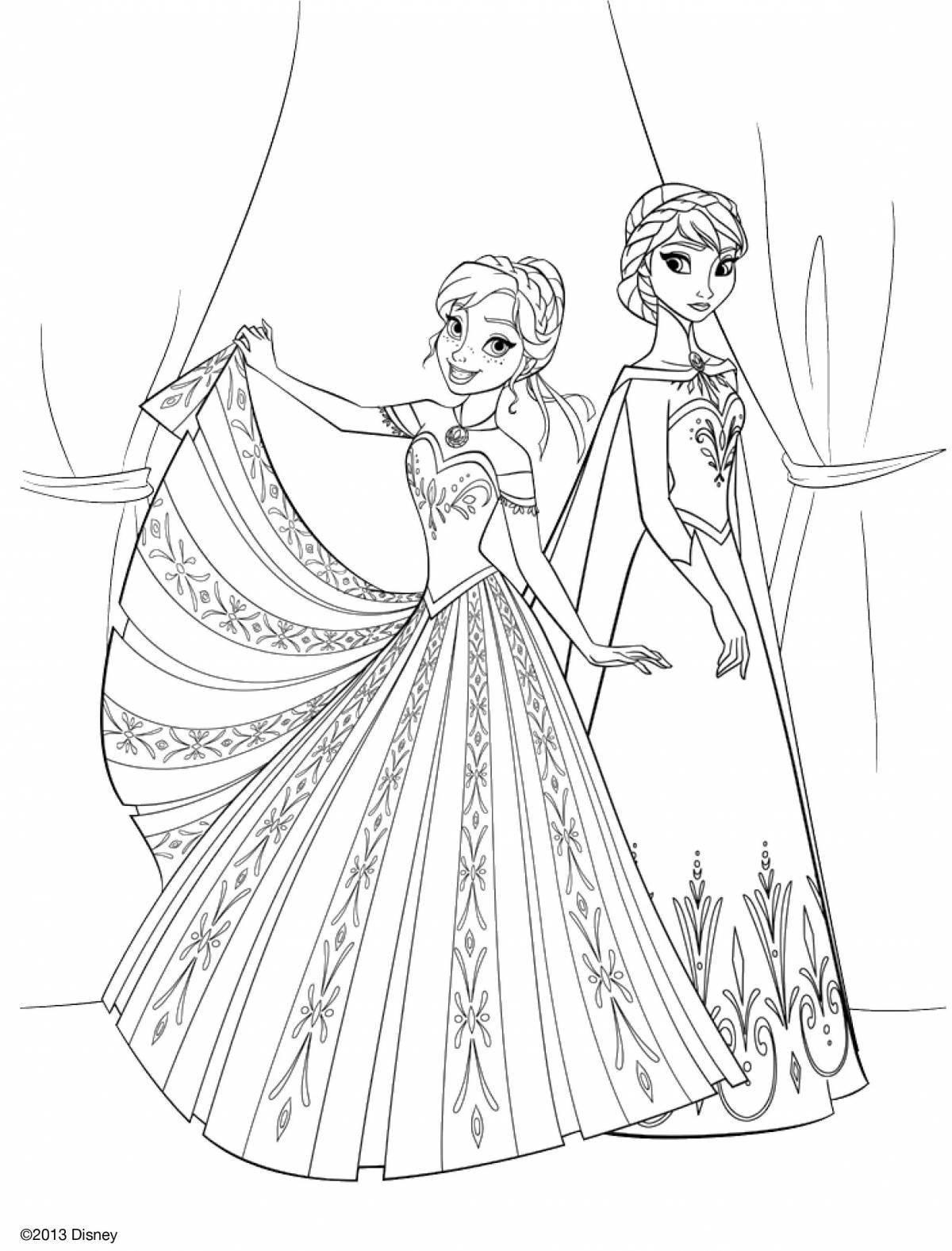 Colorful princess anna coloring page