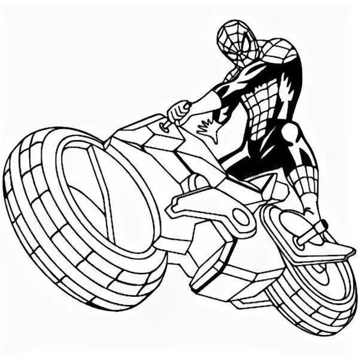 Heroic spider-man on a motorcycle