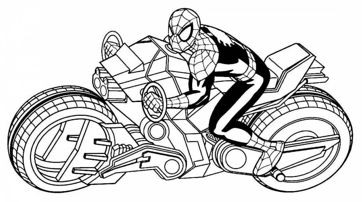 Charming spider-man on a motorcycle