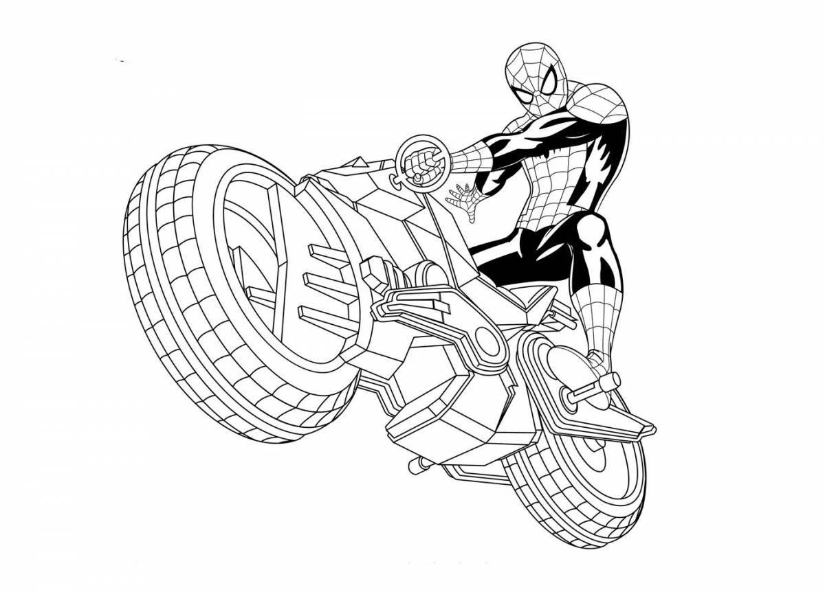 Mystical spider-man on a motorcycle