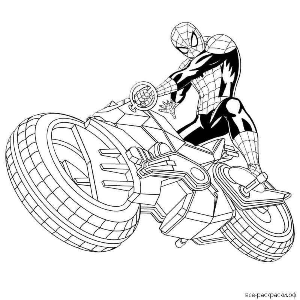 Драматический человек-паук на мотоцикле