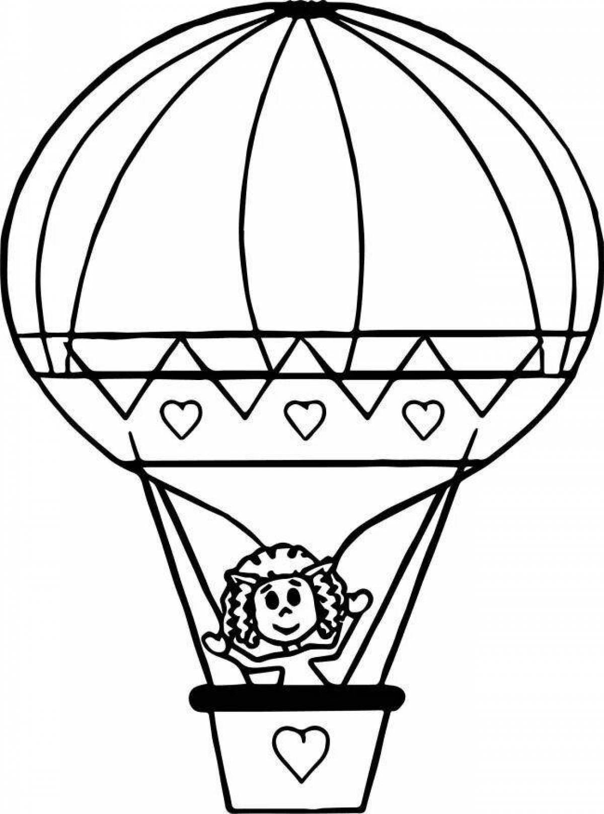Children's balloon coloring page with a basket