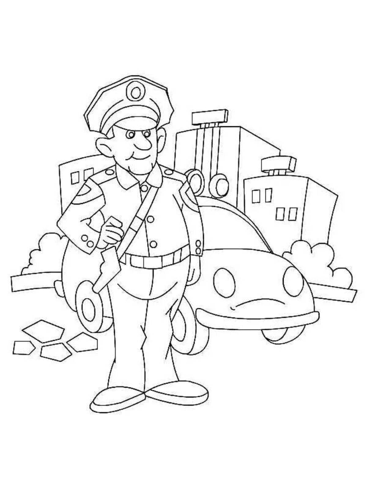 Watchful policeman coloring page