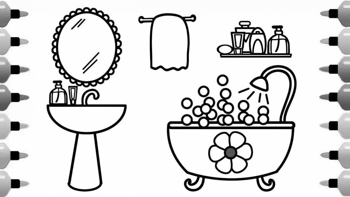 Detailed bathroom coloring page