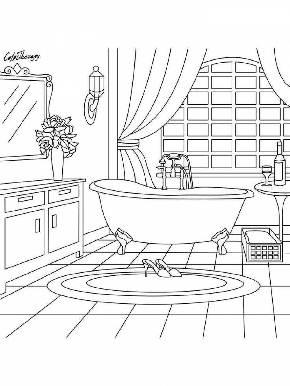 Intricate bathroom coloring page