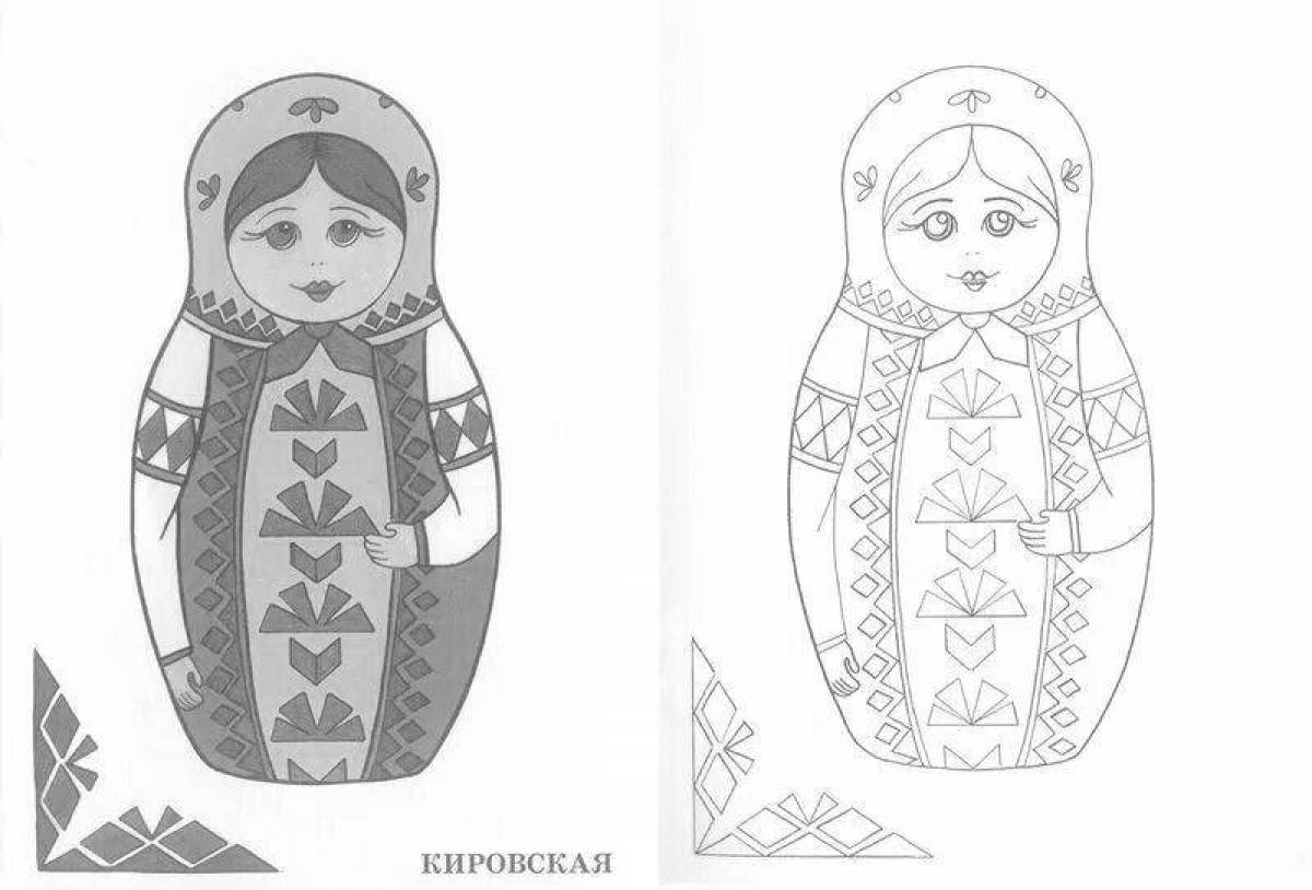 Coloring page charming Russian doll