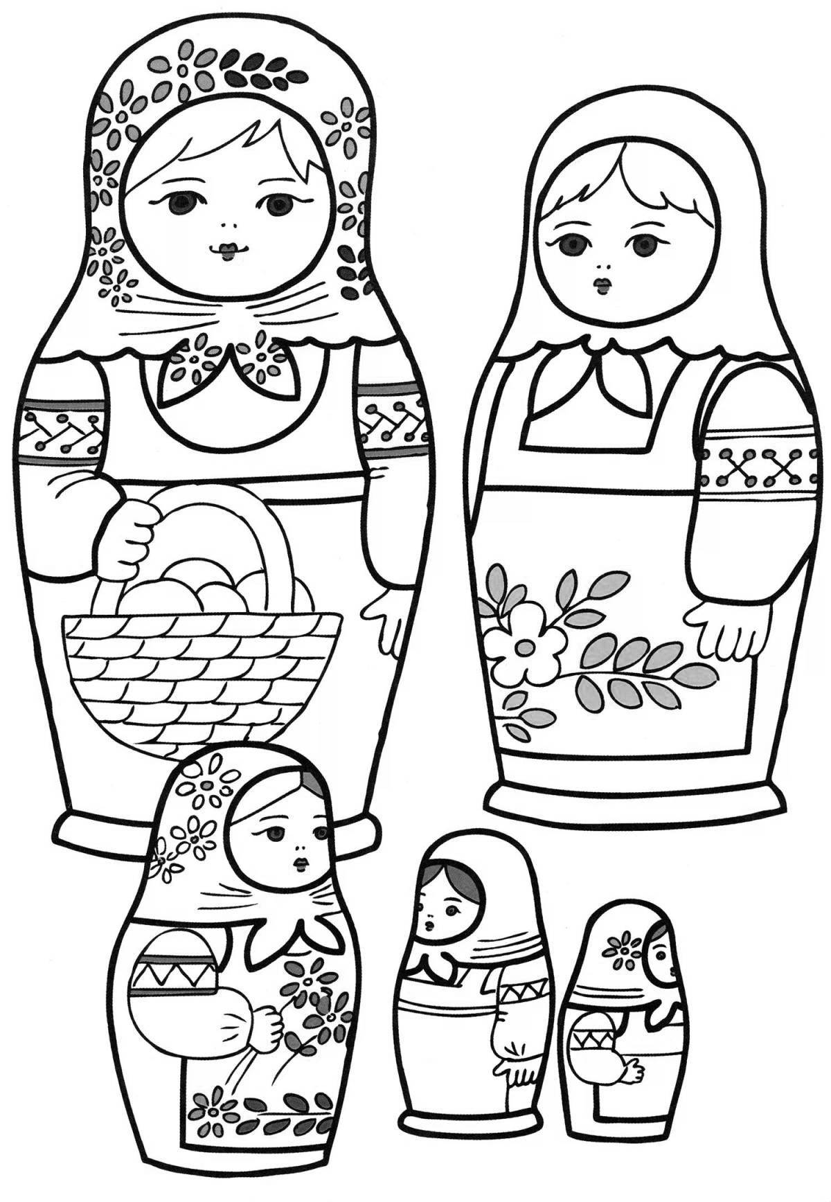 Coloring page elegant russian doll