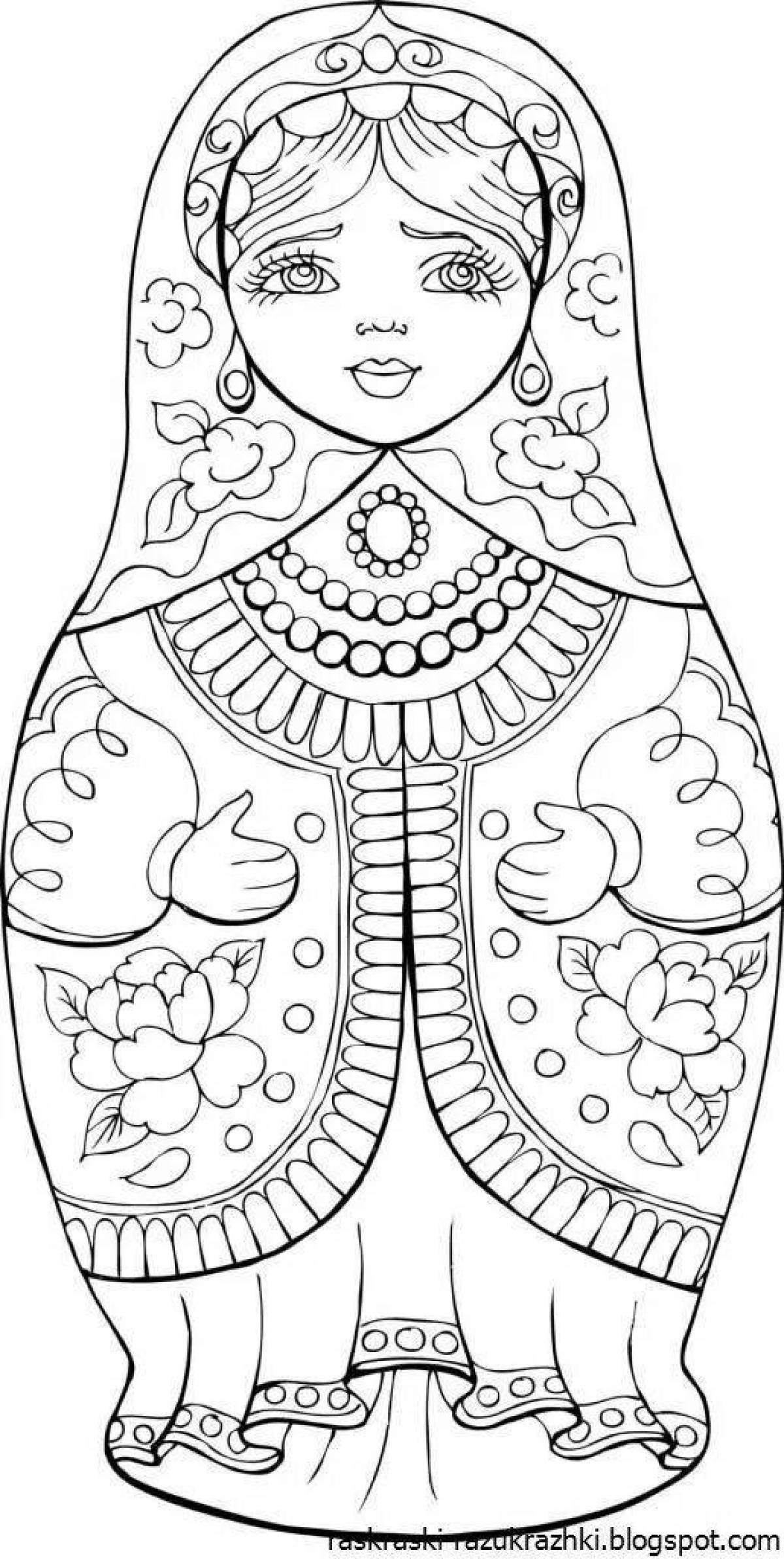 Coloring book exotic russian doll
