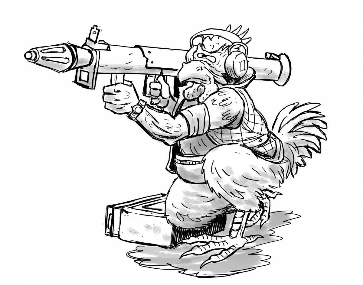 Impressive chicken gun coloring page