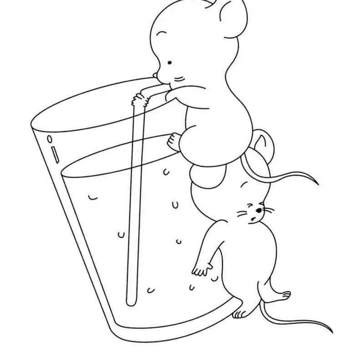 Coloring page charming mouse sausage