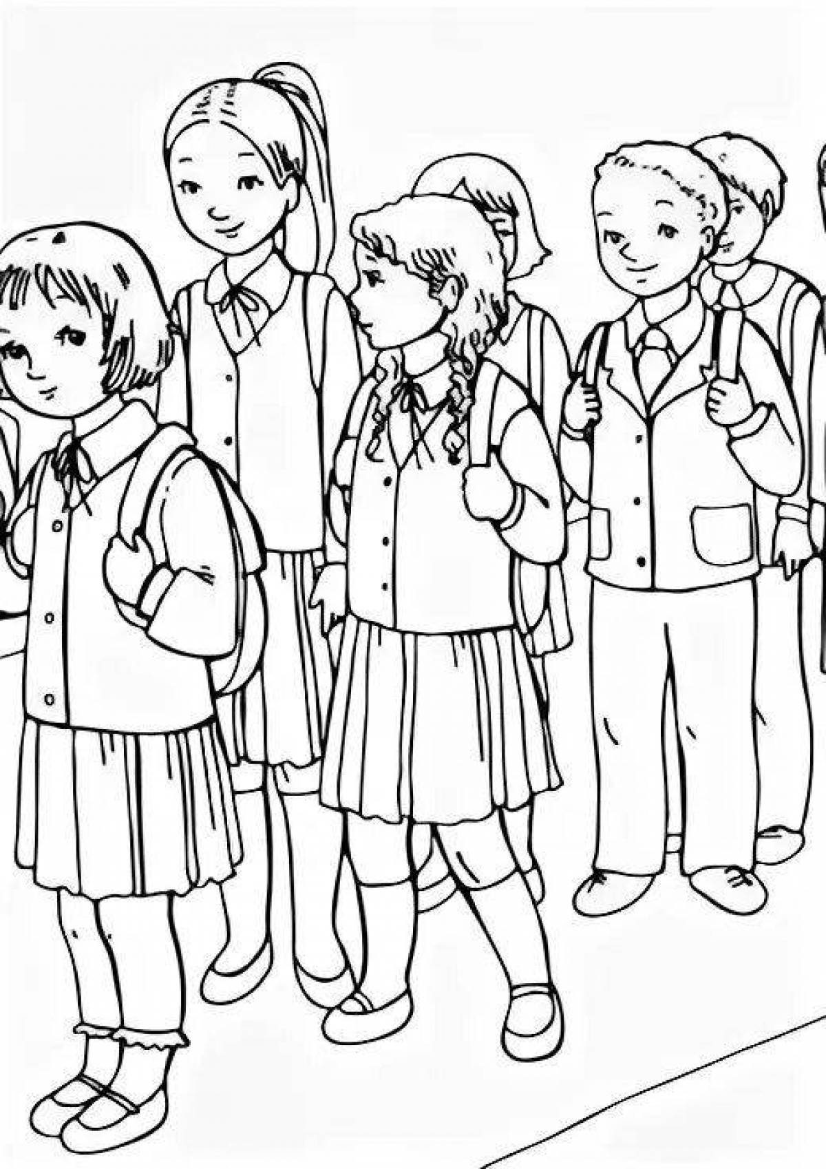 Девочка в школьной форме снимает видиокамерой Раскраски для мальчиков